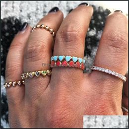 Band Rings Cute Lovely Enamel Heart Ring Gold Filled Pink Blue Red Colorf Bands Women Lady Fashion Finger Drop D Bdesybag Dhndo