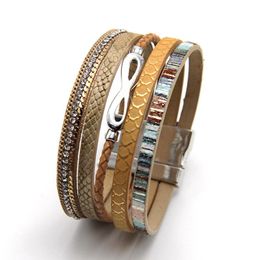 Charm Bracelets Bohemia Leather For Women Magnetic Clasp Multilayer Wrap Beading Fashion Bracelet Armband Bangle JewelryCharm