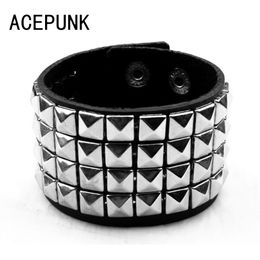 Wide Punk Rivet Leather Bracelets Rock 4 Rows Square Nails Wristband Adjustable Size Jewellery Bracelets & Bangle