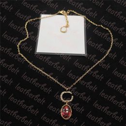 Luxury Ruby Pendant Diamond Double Letter Necklace Women Wedding Necklace Gold Thin Chain Necklaces