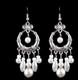 1920s Art Deco Gatsby Drop Earrings 20S Theme Party Costume Accessories Vintage Wedding Dangle Pearl Earrings Plated Silver for Women Girls Mom