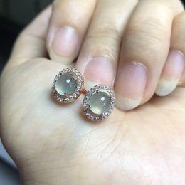 Stud HML& Style Silver Inlaid Full Diamond Natural Chalcedony Round Earrings Exquisite Charm Ladies Jewellery Holiday Accessories Dale22