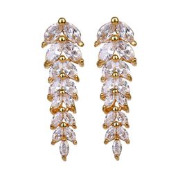 Vintage Style Shiny Drop Shaped Zirconia Dangle Earrings For Women Luxurious Wedding Bridal Bridesmaid Jewellery