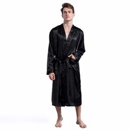 Men's Sleepwear Men's Robes Silk Satin Pyjama Long Night Gown Loose Bathrobes Long-Sleeve Pijama Male Sleeping Robe S-XXLMen's