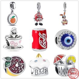 925 Sterling Silver Dangle Charm Rabbit Orange Coconut Cola Beads Bead Fit Pandora Charms Bracelet DIY Jewellery Accessories