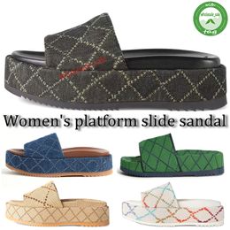 Designer Womens platform slide sandal Slippers Embroidered Platform Sandals Fashion Summer Canvas Women Slides Platforms Beach Flip Flops