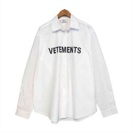 VETEMENTS Bronzing Printing Letters Blue Stripe Long Sleeve Shirt Men's and Women's Pointed Collar Oversize Loose Shirt 469