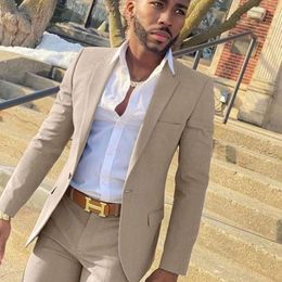 Herrenanzüge Blazer 2022 Modekostüm Slim Fit Gentlemen für Männer 2 Stück Beige Hochzeitsbräutigam Smoking männliche Jacke mit Hosen