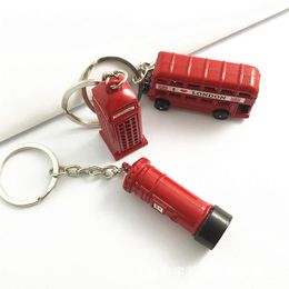 British Style Pendants Red Telephone Booth/London Bus/Mail Box Model 3D Keyring Key Chain For