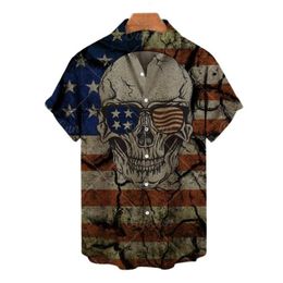 Men's Casual Shirts Fashion Classic Skull Shirt Street All-Match Short Sleeve Unisex Summer Comfortable 3D Printing Oversized TopsMen's