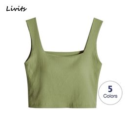 Women's Tank Tops Built-in Bra Bra-Top Elastic Modal Twill Vest Camisoles Camis Square Neck Sleeveless Sexy Casual Female 220318