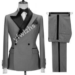 Classic Double-Breasted Wedding Tuxedos Peak Lapel Mens Suit Two Pieces Formal Business Mens Jacket Blazer Groom Tuxedo Coat Pants 01223