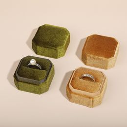 Octagon Ring Box Vintage Double Ring Display Holder Jewellery Packaging with Detachable Lid for Proposal Engagement Wedding Ceremony 5 Colours