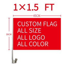 xvggdg 2pcslot Custom Car Flag 30x45cm Polyester double sided Banner with 45cm plastic flag pole Car window flags 220616