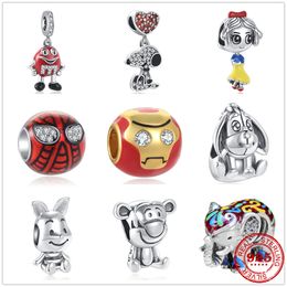 925 Sterling Silver Dangle Charm New Cute Elephant Dog Rabbit Tiger Pig Colourful Charm Bead Fit Pandora Charms Bracelet DIY Jewellery Accessories