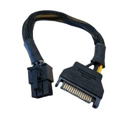 Graphics Card 6Pin Male to SATA 15Pin Adapter Power Extension Cable wiht Black Net Cover 20cm