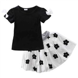 Citgeett Baby Girl Summer Top Short Sleeves Black T-shirt Tutu Floral Skirts Princess Party 2Pcs Fashion Set Outfits ss J220711