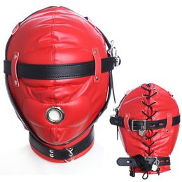 Latex Leather Headgear Mask Hood Blindfold Role Play Erotic Costumes Full Cover Bdsm Bondage Slave Fetish Head Harness sexy Toys