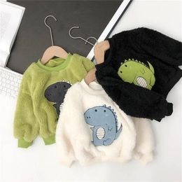 Baby boys and girls children's winter clothes dinosaur cloth embroidered double-sided lambswood sweater children's top LJ201216