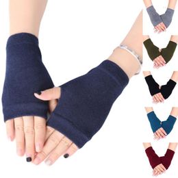 Bow Ties Unisex Cotton Knitted Fingerless Gloves Solid Colour Stretchy Thumb Hole Wrist Length Driving Mittens Hand Warmers Donn22