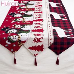 Huiran Linen Christmas Elk Snowman Table Runner Merry Christmas Decor For Home Xmas Ornaments New Years Decor 2021 Navidad 201006