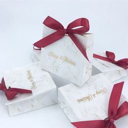 Mini Christmas Bag Marble Paper Boxes for Gift Candy Cookies Bundle Xmas Theme Wrapping Bags Decoration 220427