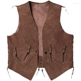 Men's Vests Cowboy Western Leather Vest Mens Genuine Vintage Sleeveless Jackets Sheepskin Handmade Waistcoat Reversible Garment Guin22