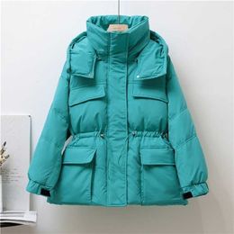 Ailegogo Winter Women Hooded Thick Warm Short Down Parkas Casual Female Stand Collar 90 white Duck Coat Snow Outwear 211216