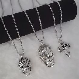 Chains Punk Gothic Zircon Skull Pendant Necklace Female Men Cute Retro Stainless Steel Buddha JewelryChains