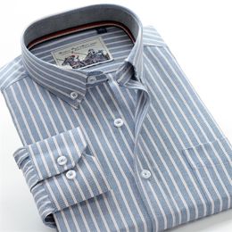 5XL 6XL 7XL 8XL 9XL 10XL Cotton Oxford Striped Long Sleeve Shirt Spring Classic Brand Men's Casual Gray Blue Pink Red 220322
