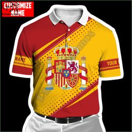 PLstar Cosmos Spain National Emblem And Flag 3D Print Summer Men Polo Shirs Short Sleeve Male Casual Wear Brand T Shirt S13 220706