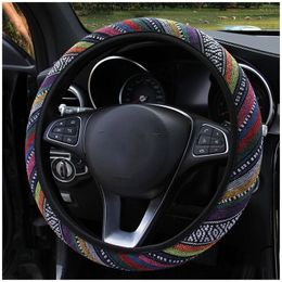 Steering Wheel Covers Car Cover 38cm Universal Elastic National Wind Linen Breathable Non-slip Accessories