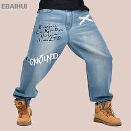 EBAIHUI Men Denim Pants Loose Streetwear Jeans Hip Hop Casual Print Skateboard Long Pants for Men Plus Size Trousers