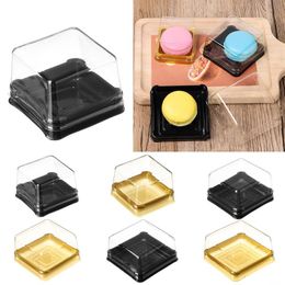 Gift Wrap 50pcs Plastic Square Moon Cake Boxes Egg-Yolk Puff Container Golden Packing Box Multi Size Cupcake Packaging Wedding PartyGift