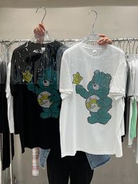 Women's T-Shirt Summer Women Oversized Tees Cartoon Bear Drilling Trendy Streetwear Top O-neck Short Sleeve White Cotton T-shirtWomen's