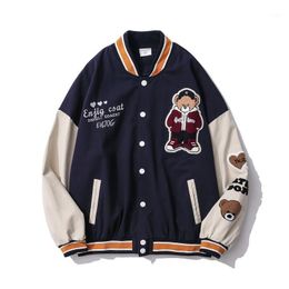 Men's Jackets 2022 Couple's Varsity Baseball Jacket With Bear Embroidery Fashion Hi Street Oversized Hip Hop Letterman Coat Unisex Outerwear