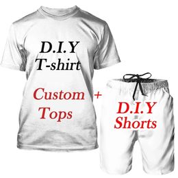 Fun 1 pc Custom Clothing 3D Print Short Sleeve T shirt Shorts Two Piece Sets Summer Diy Tops Camiseta 220707