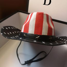 Berets Men Straw Classic American Flag Cowboy Hat Wide Brim USA Cowgirl Summer Stars Cap DropBerets