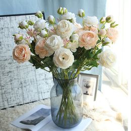 3Heads Peony Rose Artificial Fake Flowers Wedding Bouquet Faux Floral Home Decorative Accessories F11629b