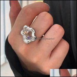 Solid 925 Sterling Sier Geometric Cubic Zirconia Ring For Women Morning Glory Flower Wedding White Gold Plated Jewellery Drop Delivery 2021 Ba