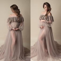 Bohemian Maternity Dress for Photo Shoot Lace Prom Dresses See Thru Off the Shoulder Baby Shower Gowns Mothers' vestido de novia