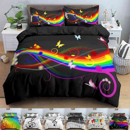 Music Note Print Bedding Set Psychedelic Duvet Cover & Pillowcase Quilt Eu Double King Size Adult Kids Bed Accessories