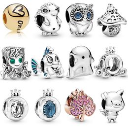 925 Silver Fit Pandora Charm 925 Bracelet Mushroom Hedgehog Owl Tree People Pig Beads charms set Pendant DIY Fine Beads Jewellery