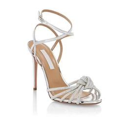 Summer Fashion Brands Celeste Sandals Elegant Women Bridals Wedding High Heels Lady Crystal Strappy Leather Pumps With Box EU 35-43arious Styles