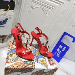 Classic Silk sandals heel height 10cm leather luxury designer Rhinestone decoration sexy size 35-41 full package