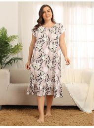 Plus Size Dresses Ladies Summer 4XL Home Wear Long Pyjamas For Women Large Loose Short Sleeve Floral Print Dress 2022 VestidosPlus