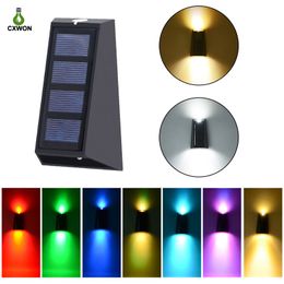 Dual Colour Cold/Warm White RGB Colours Changing Decoration Solar Garden Lights Waterproof Wall Lamp For Walkway Fence Stairs