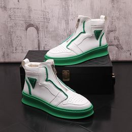 Men's Fashion Zipper Design Leather Boots Autumn New Thick-soled Lightweight High Boots High-top Trend Casual White Chelsea loafers