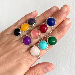 Natural Crystal Ring Rose Quartz Gem Stone Rings Handmade Bohemian Jewellery Gift Women Fashion Birthday Party Rings Adjustable