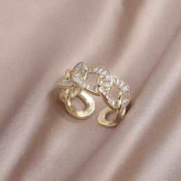 Cluster Rings Korea 14K Real Gold Plating Luxury Zircon Twisted Geometry Ring Elegant Women's Opening Adjustable Wedding Party Accessori